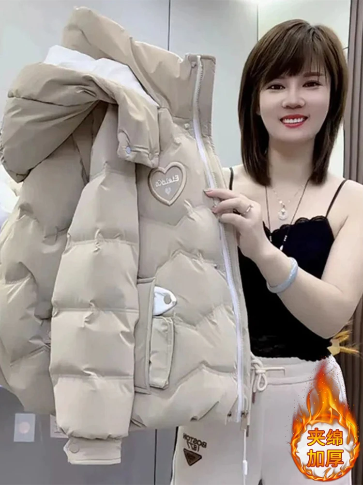 Warmth Thickened Short down Cotton Jacket Women's Winter New Style Padded Coat Korean Version Loose Fit Zipper Closure Pure C...
