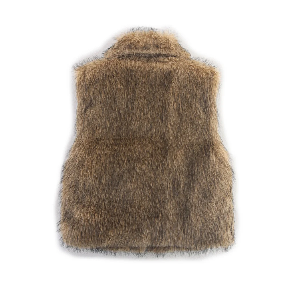 سترة نسائية عصرية جديدة على الطراز الأوروبي والأمريكي بمزاج غير رسمي وتأثير من الفرو الاصطناعي بدون أكمام