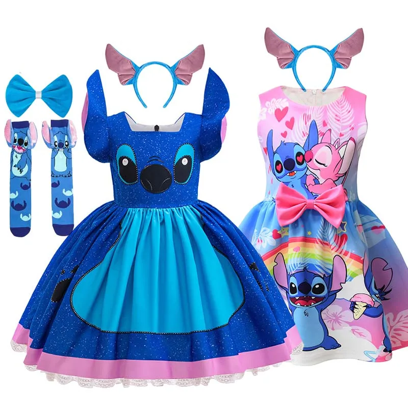 

Girl's Dress Cartoon Disney Movie Stitch Dress Role Playing Costume Stage Performance Halloween Carnival Children's Dress Up