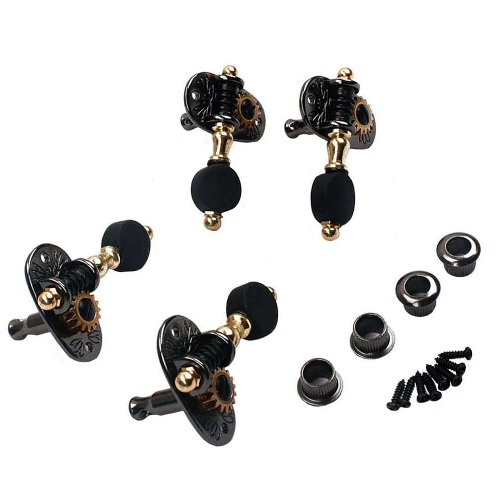 

4Pcs Ukulele Machine Heads Tuning Pegs Set Nickel Enclosed Metal Amber Button Replacement Parts for Acoustic Strings Black