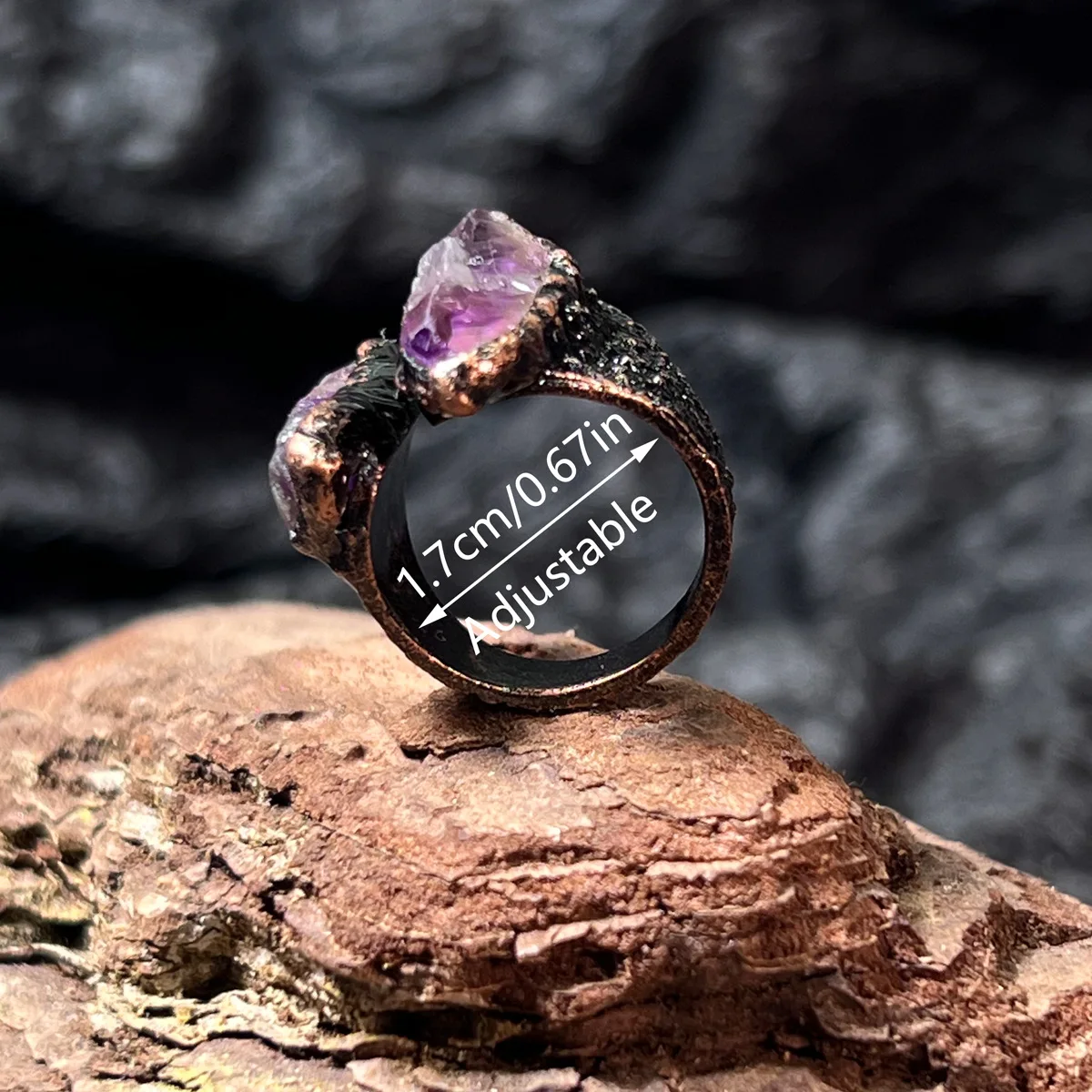 YEEVAA Vintage Amethyst Raw Stone Ring-Handmade Adjustable Healing Crystal Jewelry for Women,Spiritual Gift for Party Favor