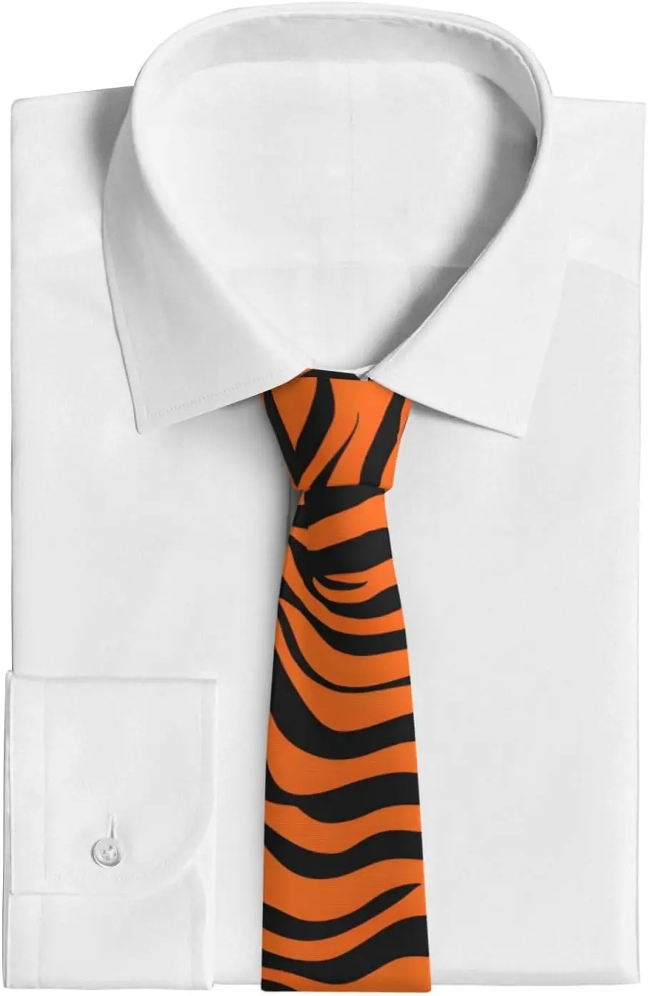 Tiger Stripes Orange Pattern Prints Men's Necktie Premium Polyester Fiber Tie for Business Weddings and Parties