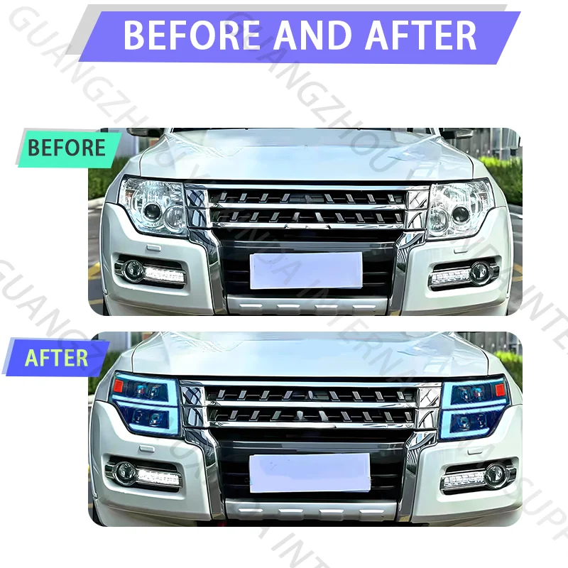 مصابيح أمامية للسيارات عالية الجودة لميتسوبيشي باجيرو V93 V87 V97 2009-2021 ضوء النهار المعدل 06-21