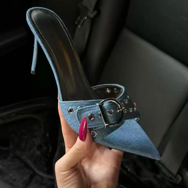 

Yuejinlong Sexy Rivet Studded High Heels Pointed Toe Stiletto Pumps Slip-on Mules Elegant Party Wedding Sandals New 2026