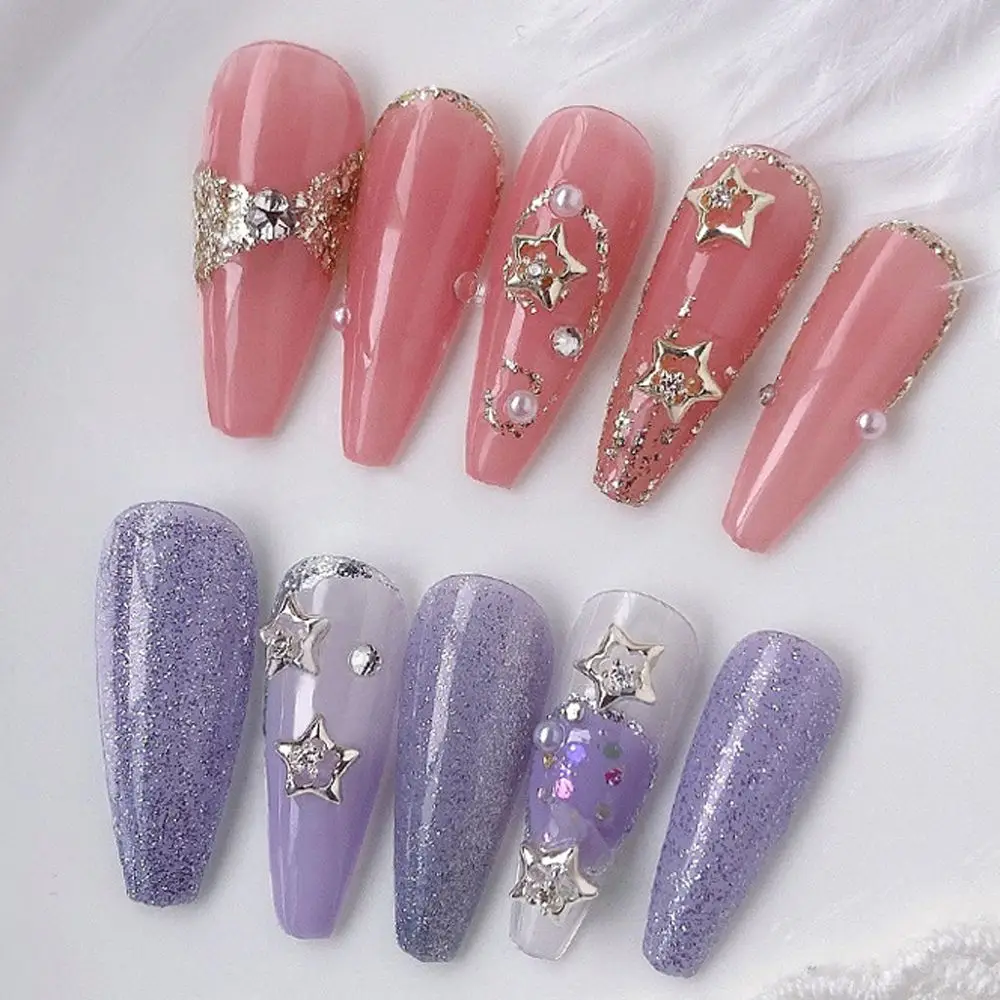 Goldfarbe Maniküre Zubehör hohle Nagel bohrer Zirkon Nagels chmuck Bogen Nail Art Strass Sterne Sterne Nail Art Dekorationen