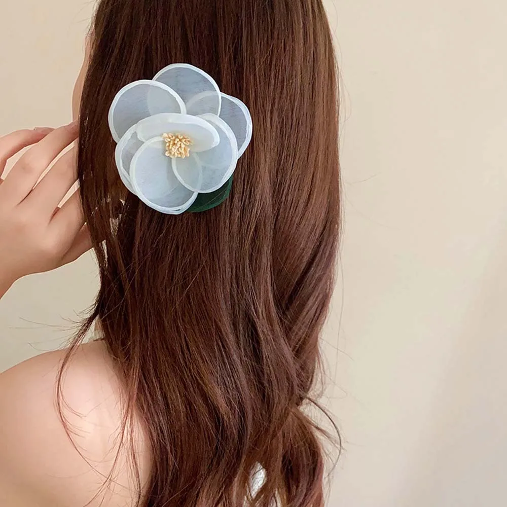 Korean Style Mesh Flower Hair Clip Duckbill Clip Female Hair Accessories Mesh Flower Hairpin Vacation Headwear Headdress