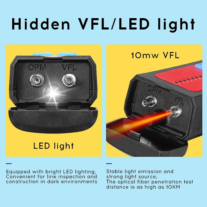 Imagem -02 - Cinco em um Aua505 507 Optical Fiber Signal Identifier Medidor de Energia Óptica 10mw Vfl Rj45 Teste Led Lighting