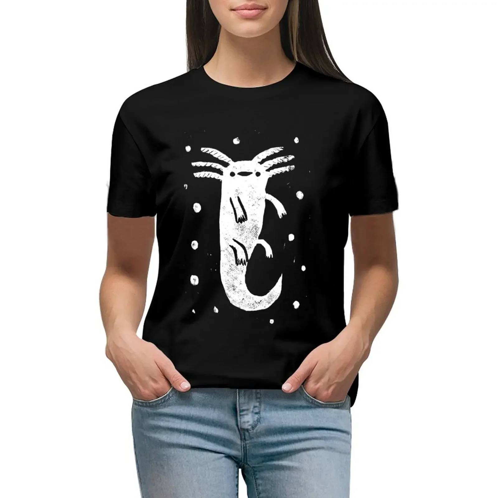 Axolotl Print T-Shirt customs design your own Short sleeve tee Female clothing tops Women