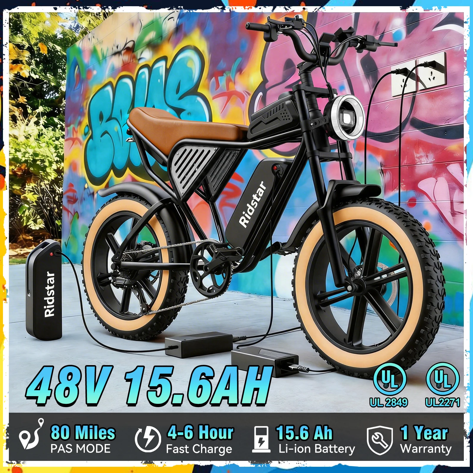 Ridstar Q30Luxelite Motor 1500W Electric Bike for Adults 31 MPH Battery 48V 15.6Ah  20