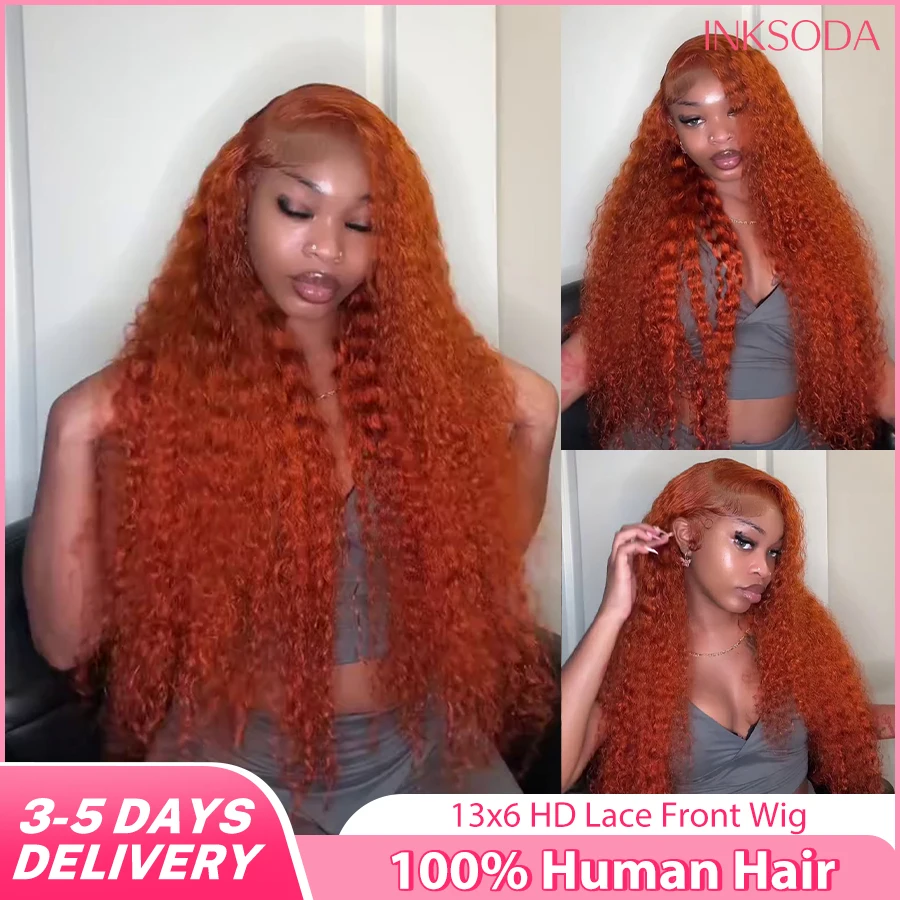 

Deep Wave Orange Ginger Wigs Human Hair 13x6 13x4 HD Lace Frontal Wigs #350 Orange Ginger Lace Front Human Hair Wigs For Women