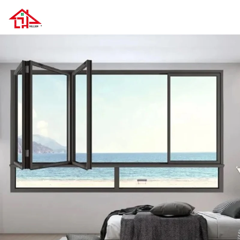 Aluminium Tempered Glass Bi Fold Window, Soundproof Triple Glazed Low E Sliding Folding Window for Villa Garden Custom