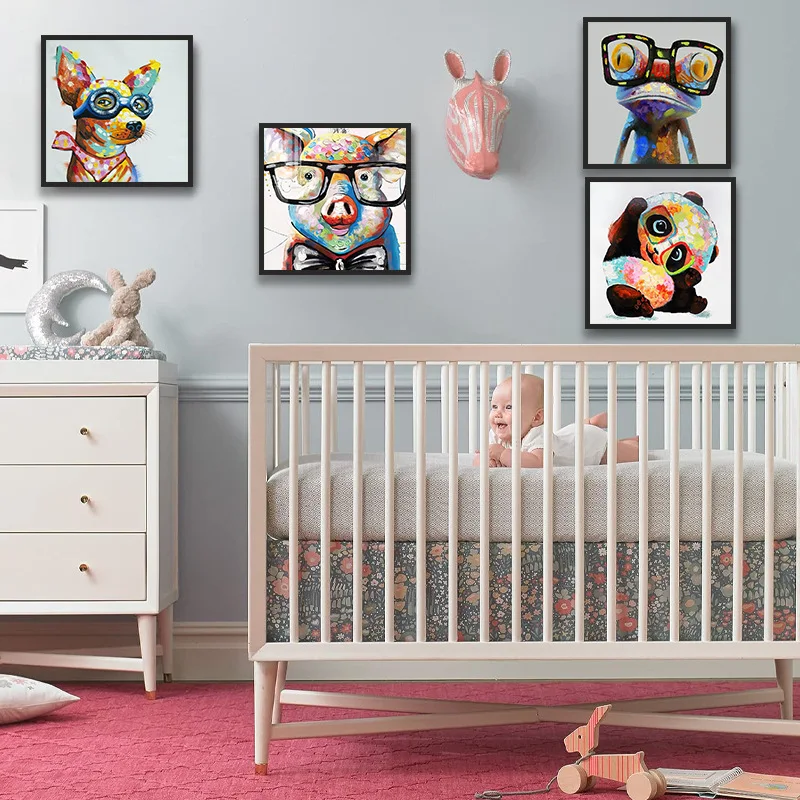 

Modern simple cartoon animal canvas painting children's room decorative painting bedroom bedside painting apartment mural
