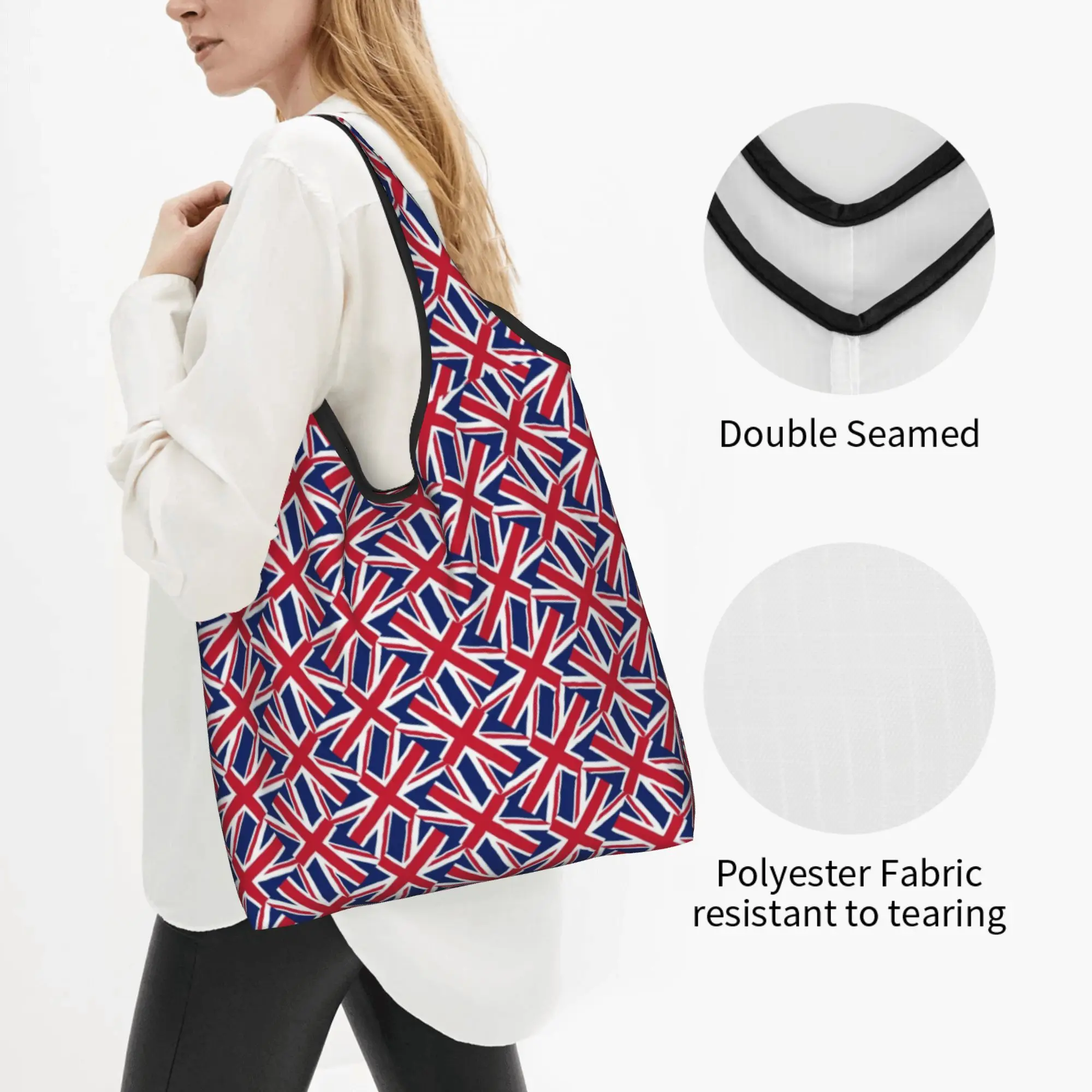 Recycling United Kingdom Flag Shopping Bag Women Tote Bag Portable UK British Symbol Grocery Shopper Bags