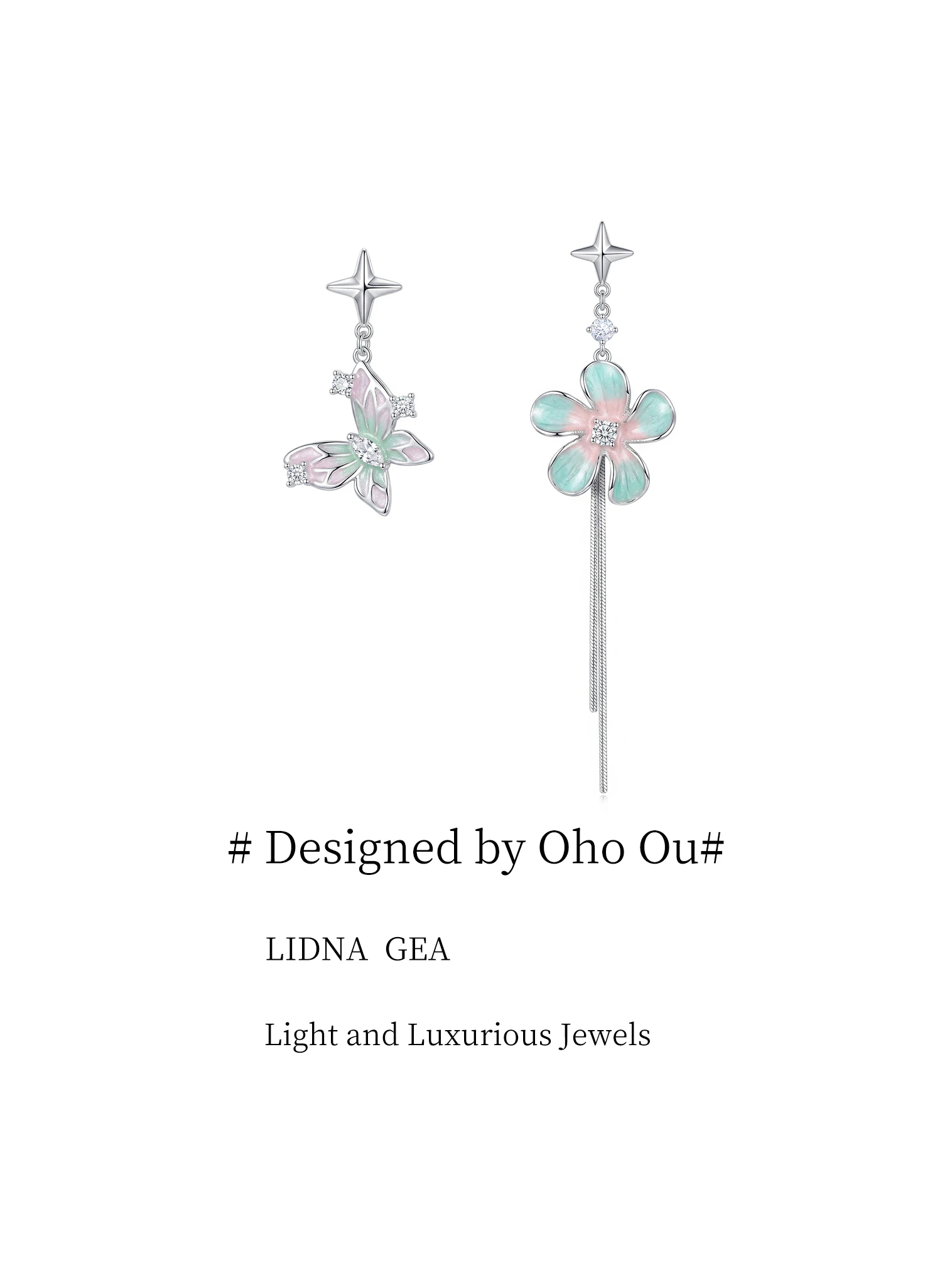 oho-ou-mint-pink-sakura-and-earrings-women's-elegant-fashionable-925-silver-alloy-earrings