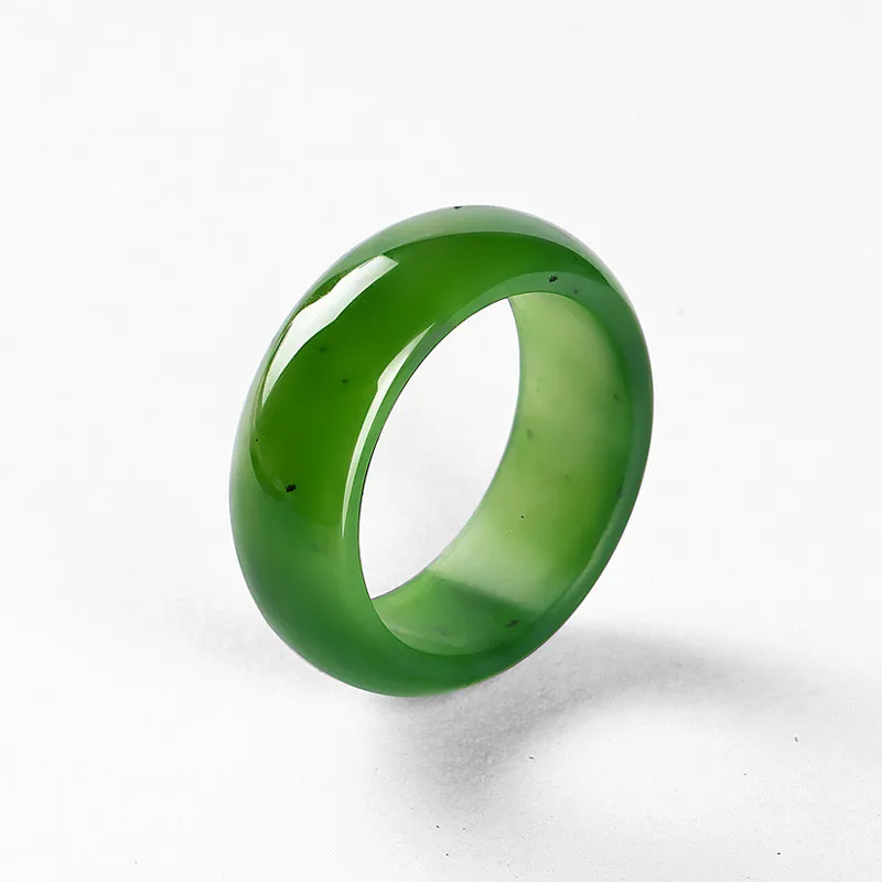

Fine Jewelry Natural Hetian Nephrite Jade Jade Spinach Green Medium Wide Jade Ring for Men and Women