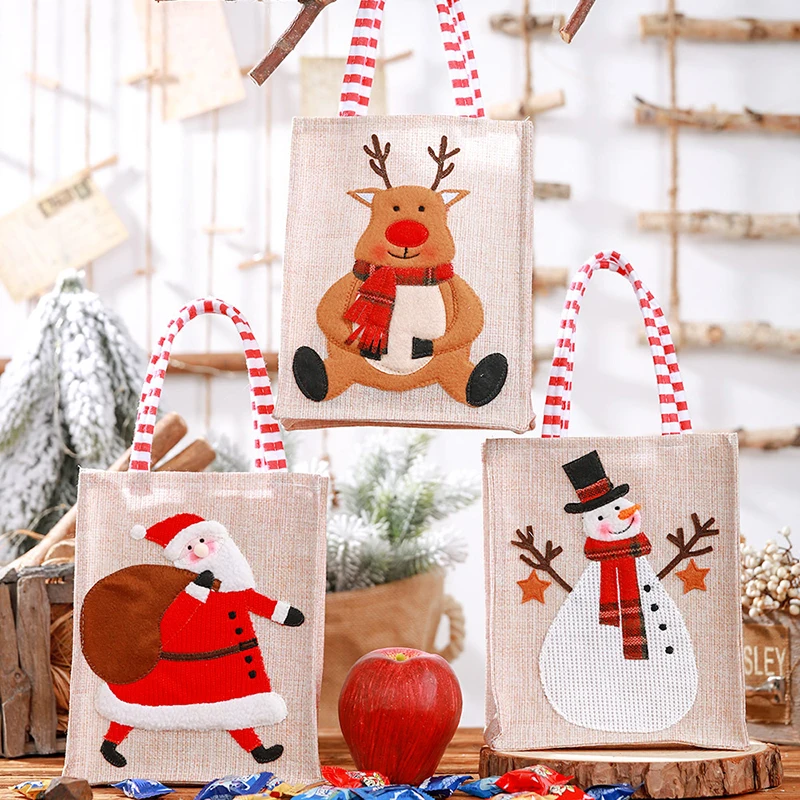 

2024 New Christmas Decoration Canvas Women Handbag Gift Bag Creative Color Children's Gift Printed Storage Bag Tote for Children