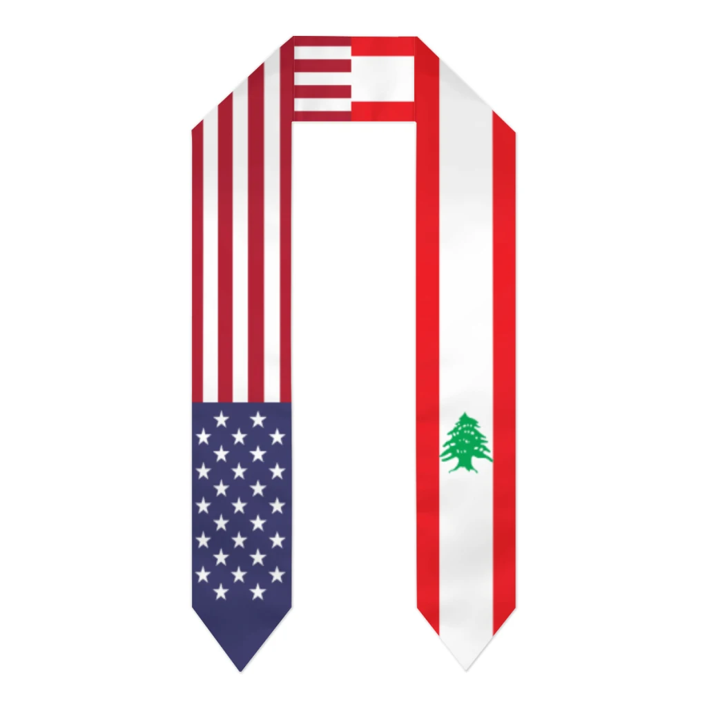 Graduation Sash Lebanon & USA United States Flag Stole Shawls Graduate Wraps Scraf International Student Pride Gifts