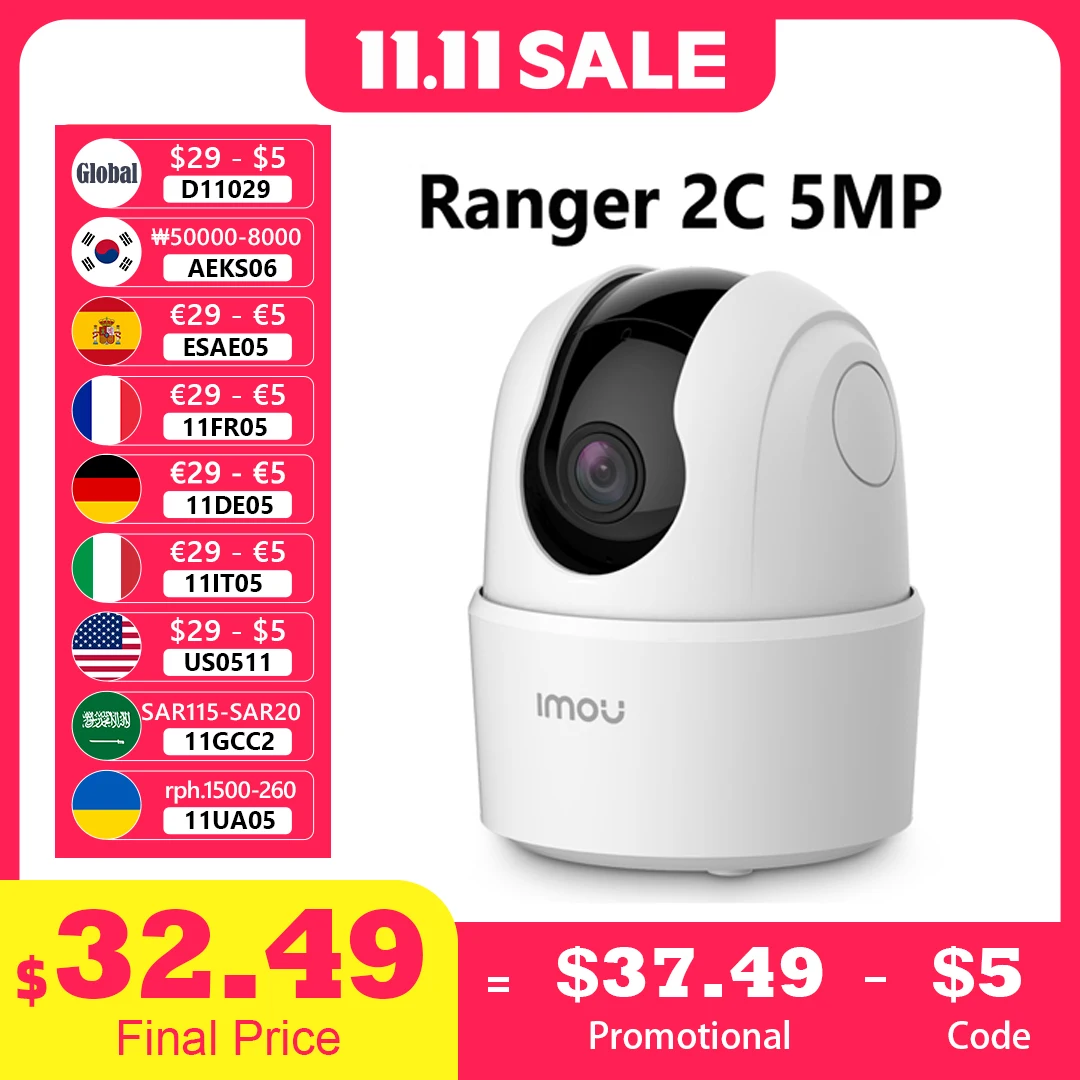 

IMOU Ranger 2C 5MP Wi-Fi камера двустороннее разговор наблюдение безопасность обнаружение человека умное отслеживание камера ночного видения с панорамированием и наклоном