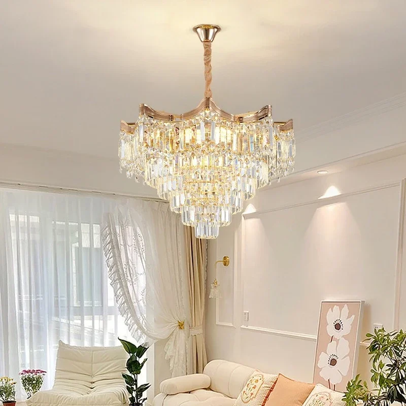 

Modern Luxury Stairs Large Crystal Chandeliers Hanging Lamp Villa Hotel Lobby Loft Living Room Decor Rotating Long Pendant Light