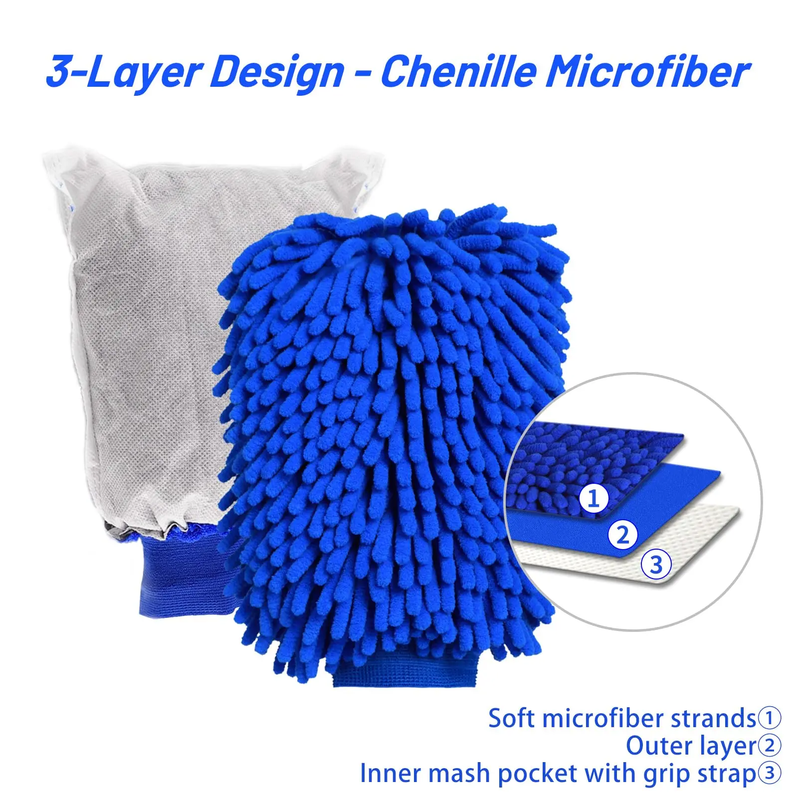 ROUE Car Wash Mitt Microfiber Chenille Glove Plush Rags Thickened Car Supplies Cleaning Tools Auto Acessories Car Wax Detailing