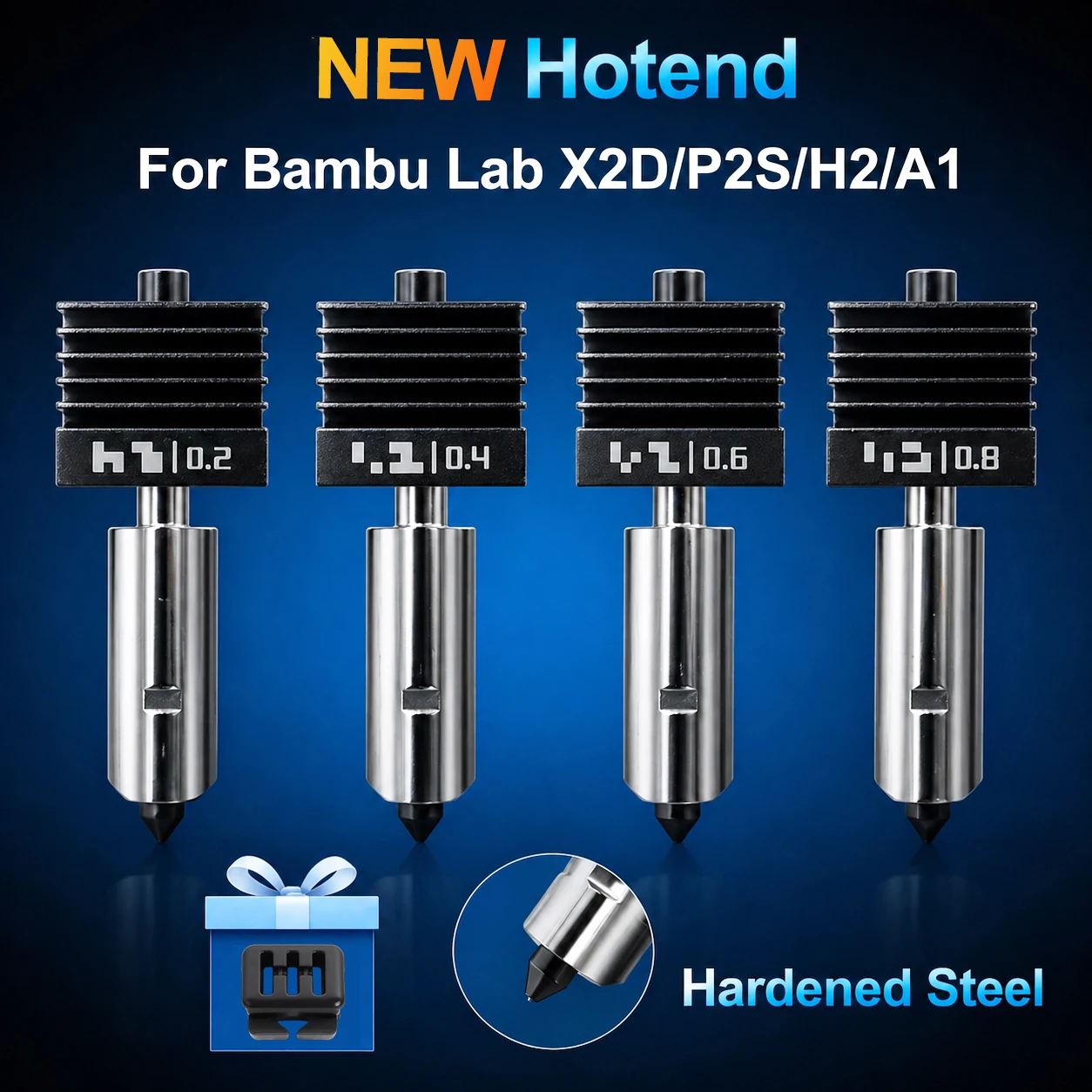 X2D Hotend für Bambu Lab P2S/H2S – Montage-Hotend-Kit mit austauschbaren Düsen (0,2, 0,4, 0,6, 0,8 mm) für Bambu Lab P2S X2D Hotend