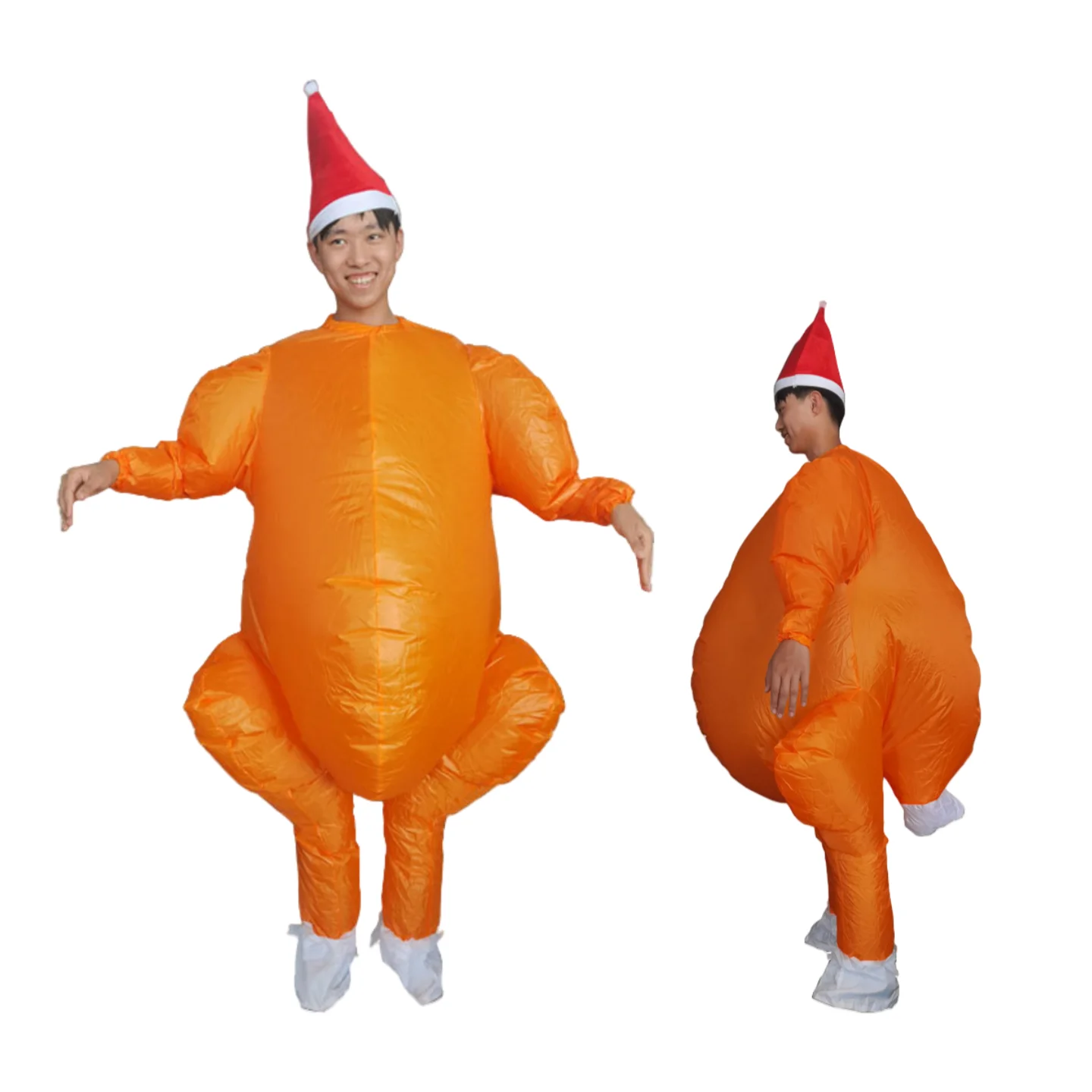 

Inflatable turkey costume with Christmas hat, funny jumpsuit costume for Thanksgiving themed party