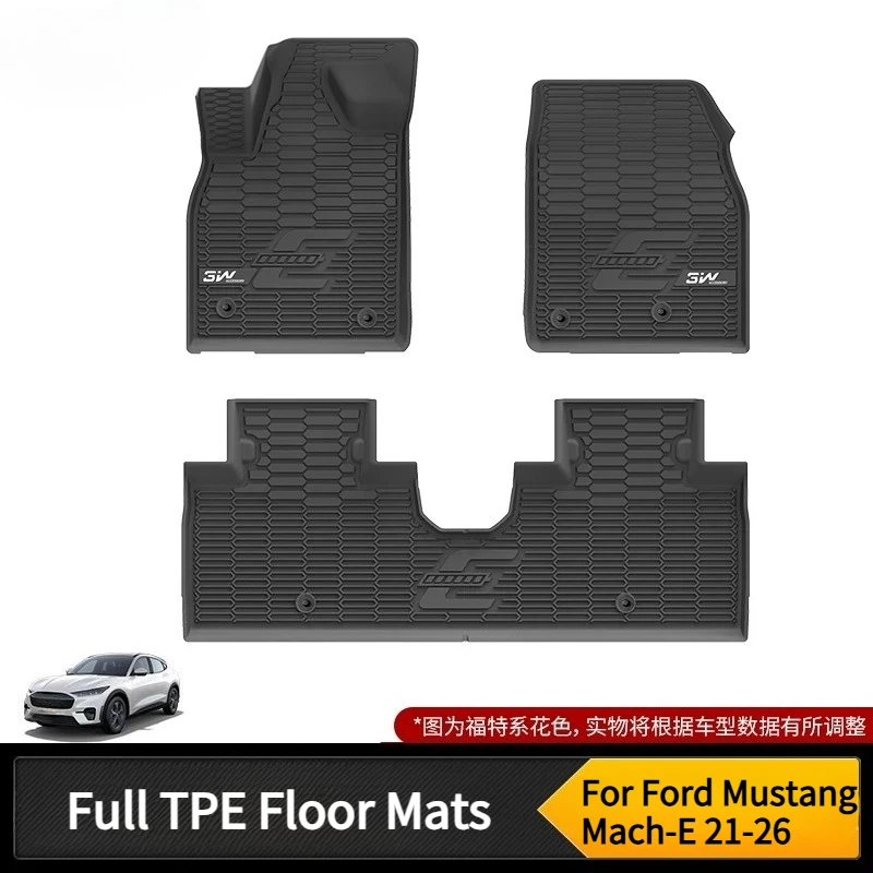 For Ford Mustang Mach-E 2021-2026 Car Floor Mats TPE Scratch-Resistant and Wear-Resistant Foot Pad Carpet Upgrade Accessories