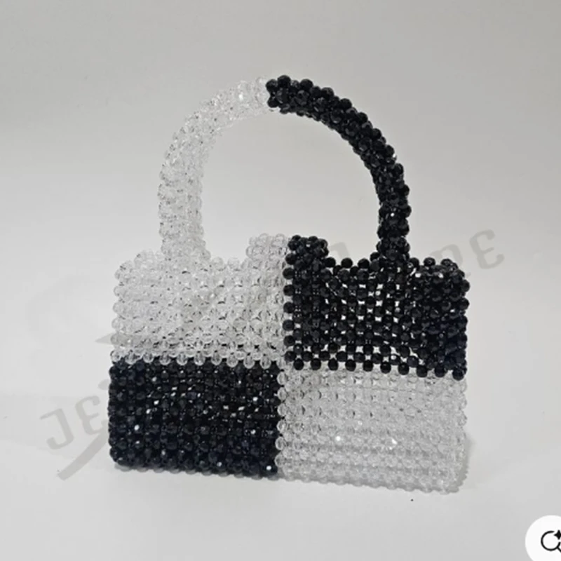 black-white-color-blocked-design-small-square-bags-acrylic-bead-handmade-crossbody-women's-bag-customizable-logo-new-style