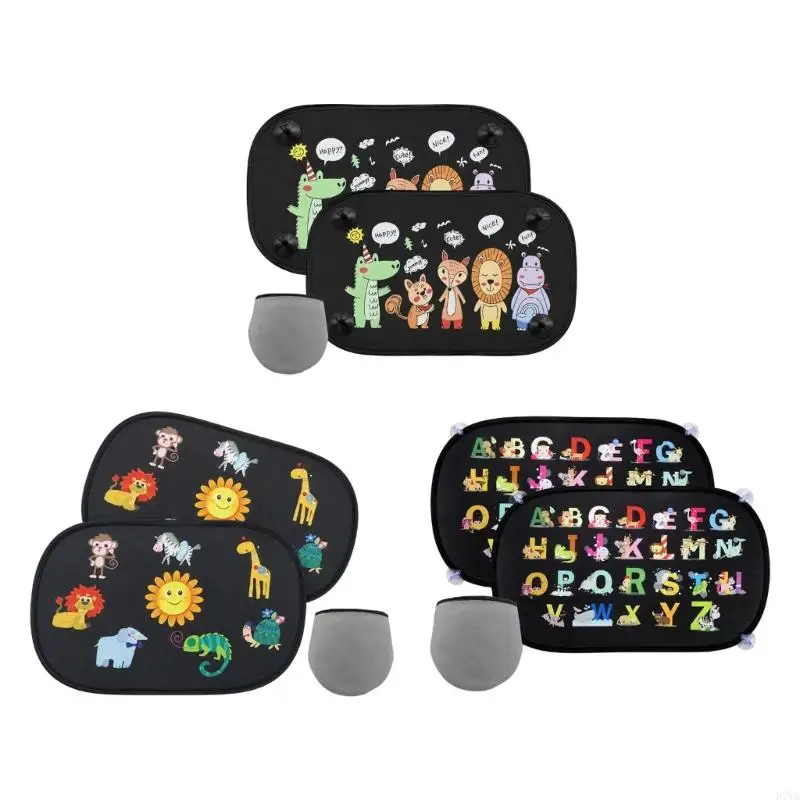 Kids Car Window Side Glass Sun Shade Cover Pair for Toddlers, Suction Cup PVC Cartoon Light Filter for Daily Family Trips D7YA