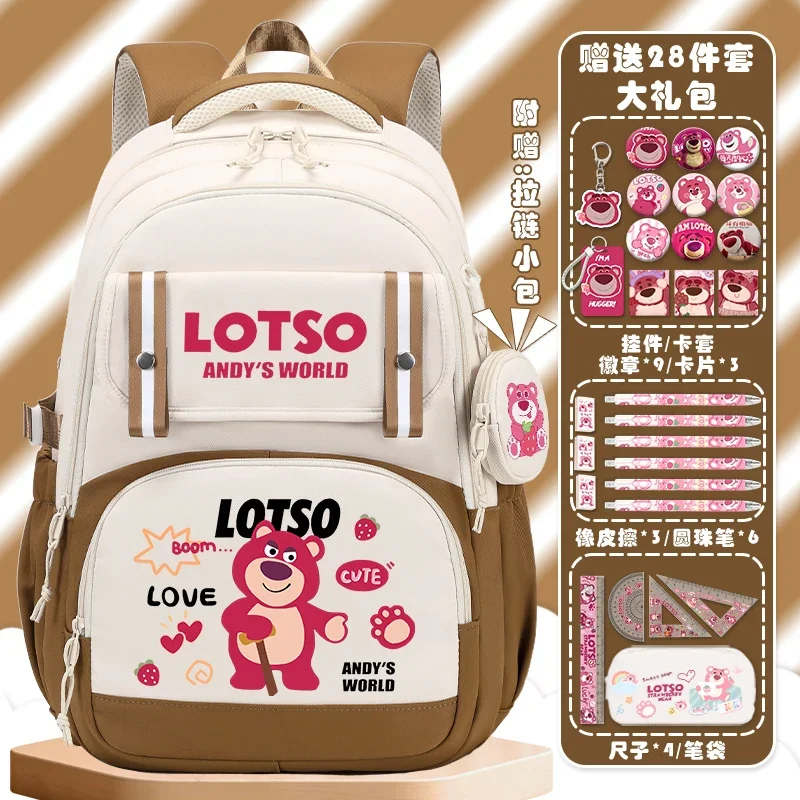 Sanrio-mochila escolar de protección de la columna vertebral de oso de fresa para niños y niñas, mochila de gran capacidad para estudiantes, nueva