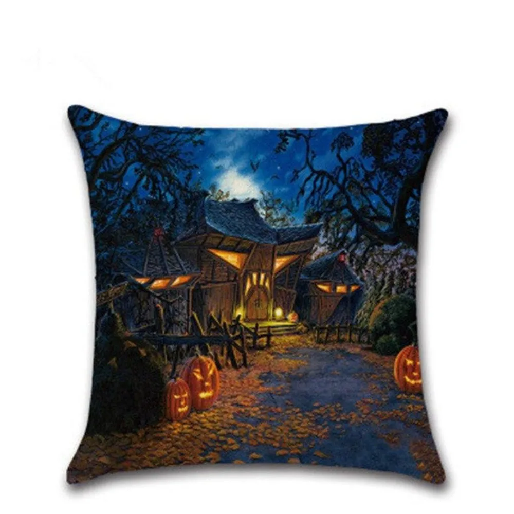 CIFBUY Halloween Series Witch House Pumpkin Cat Cushion Cover 45x45cm Decorative Throw Pillow Case for Sofa Car Home