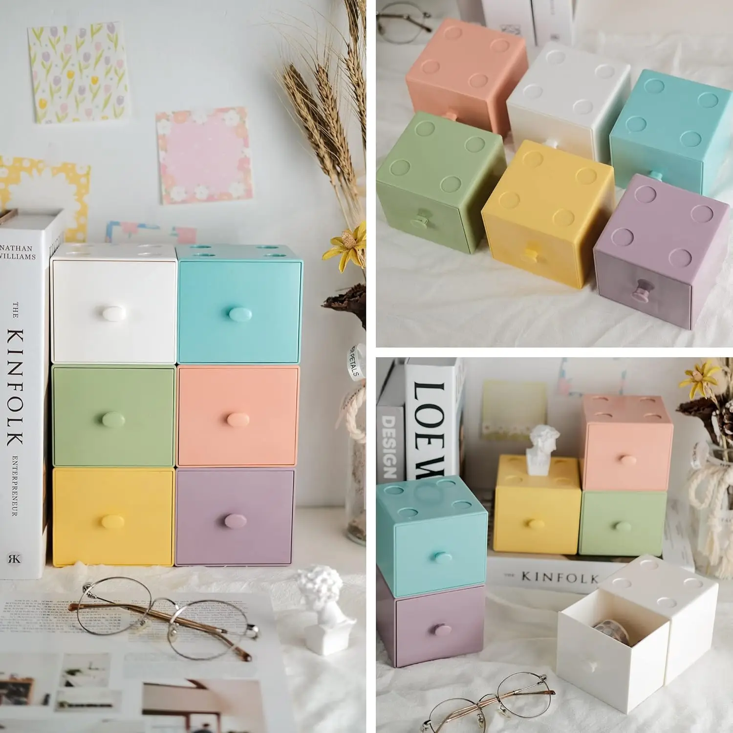 عبوتان من منظم المكتب الصغير، أدراج تنظيم لطيفة قابلة للتكديس، درج سطح المكتب، منظم سطح المكتب للمكتب و( #6