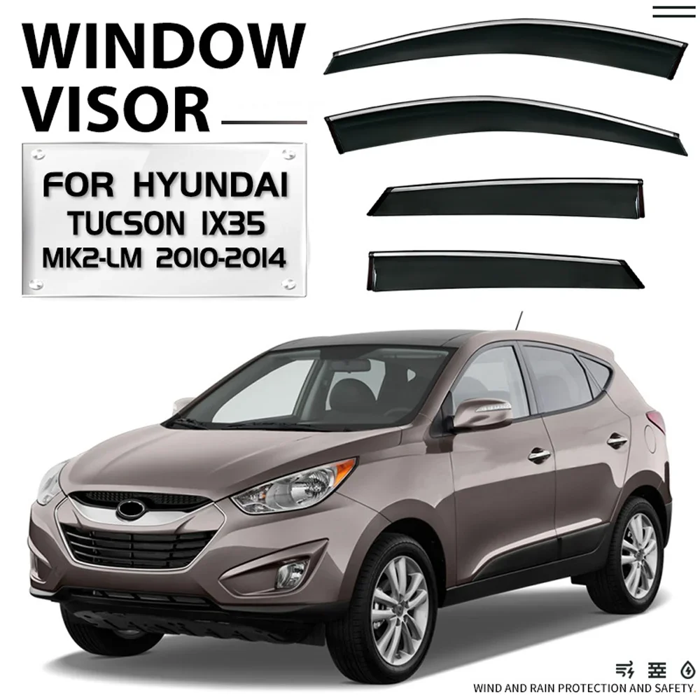 

Chrome Strips Rain Guards for HYUNDAI Tucson IX35 2009-2015 Window Visor Wind Deflectors Door Visor Vent Shades Ventvisor