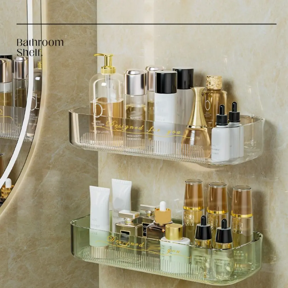 Bathroom Shelf Rack Wall-mounted Washbasin No-punch Washroom Wall Mounted Cosmetic Storage Transparent Shelf Organiser