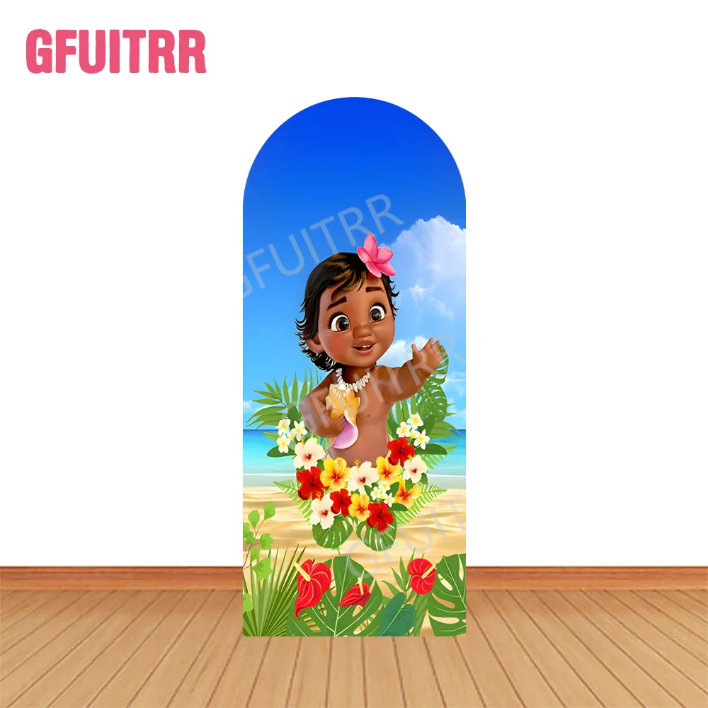 Moana princesa arco telón de fondo decoración de Baby Shower niños fiesta de cumpleaños fotografía telón de fondo cubiertas de cremallera de doble cara