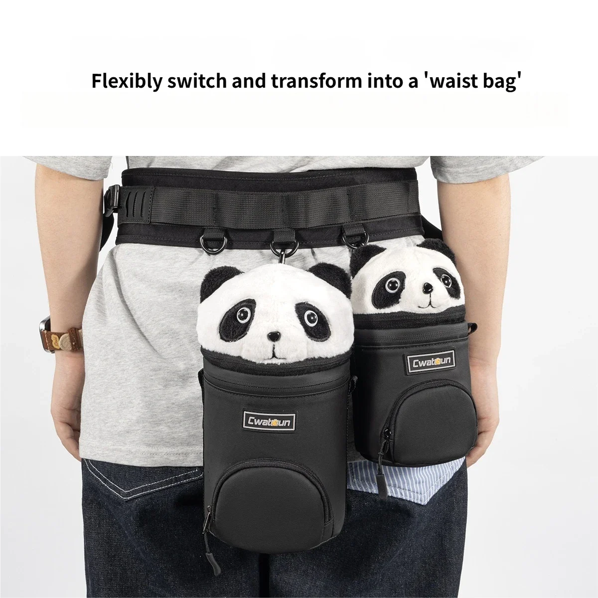 panda Camera Lens Pouch Case Waterproof Lens Protective sling Bag Shockproof All-round Camera Lens Carry Bag for DSLR SLR Lens