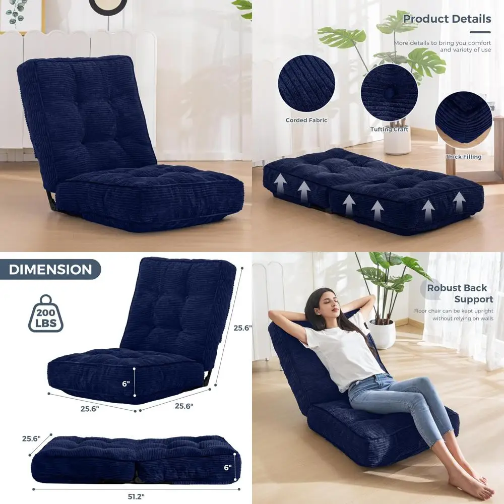 

Adjustable Back-Support Floor Chair with Cushion, Ideal for Gaming, Meditation, Adults Folding Sofa S, Comfortable Seating Optio