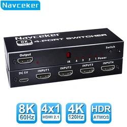 Navceker 8K HDMI 2.1 Switcher Selector 4K 120Hz HD Switch HDMI Splitter 4 In 1 Out 3 In 1 Out for laptop PC Switch TV Box PS5