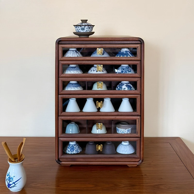 Black Walnut Solid Wood Tea Set Dental Cabinet Storage Drawer Type Household Cup Multi-layer