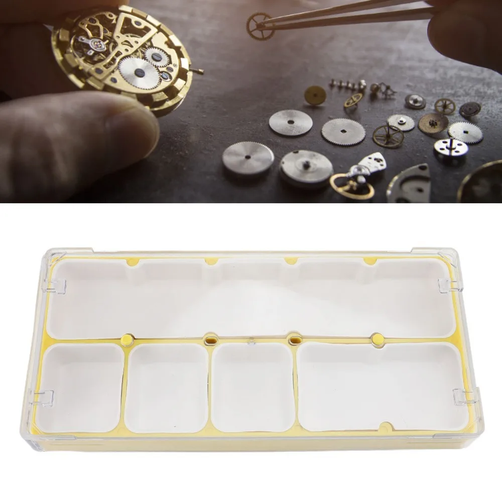 Transparent Plastic Watch Parts Storage Box Grid Box 5 Compartments Storage Organizer With Dividers Soft Liner