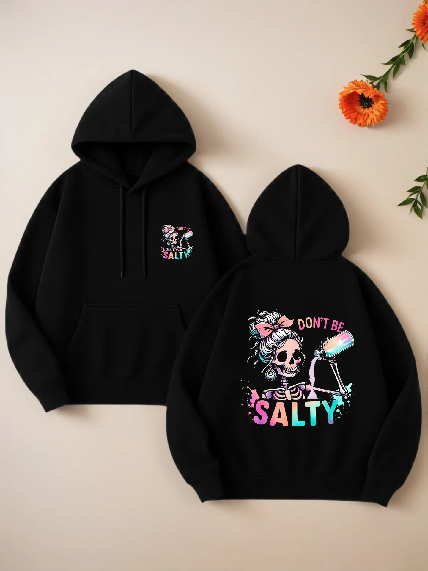 

Women’s Graphic Hoodie, Salty Print, Aesthetic Design, Soft Fabric, Casual Everyday Wear, For Young Men