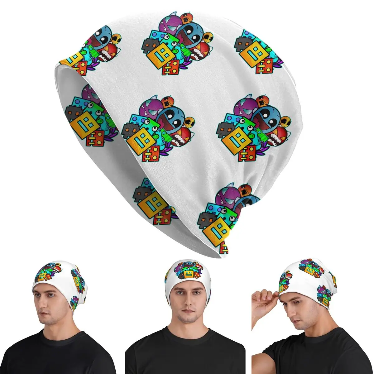 Geometry Dash Old School Gaming Warm Knitted Cap Fashion Bonnet Hat Autumn Winter Outdoor Beanies Hats for Unisex Adult