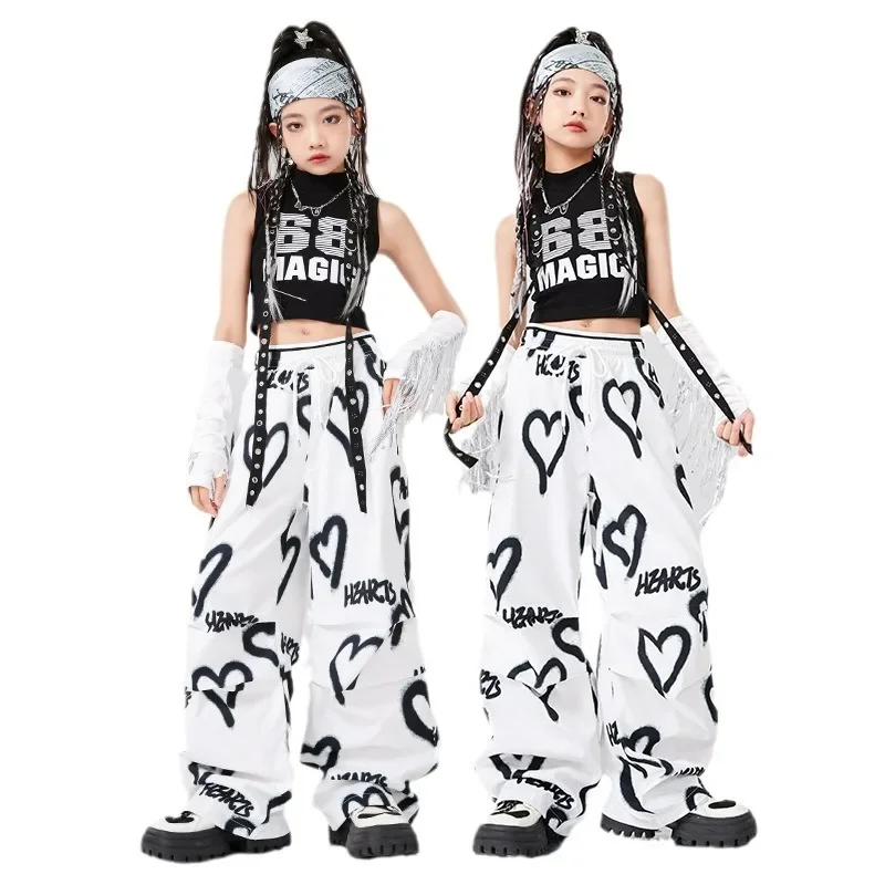 Hip Hop Kids K-pop Crop Top Street Dance Love Cargo Pants Girls Streetwear Joggers Child Sweet Jazz Costumes Stage Clothes Sets