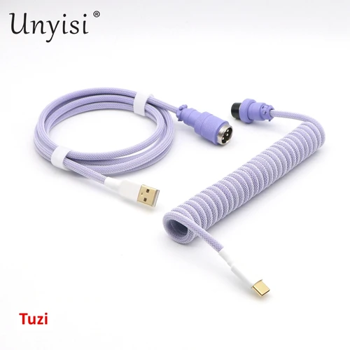 Paracord hecho a mano y cable en espiral USB-C USB-C de doble manga PET para teclado mecánico Tuzi.