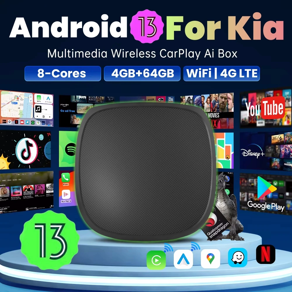 

Android 13 TV Box 4G+64G 8cores Wireless CarPlay Android Auto 4G LTE GPS For Netflix YouTub For Kia Sportage K5 Carnival Picanto