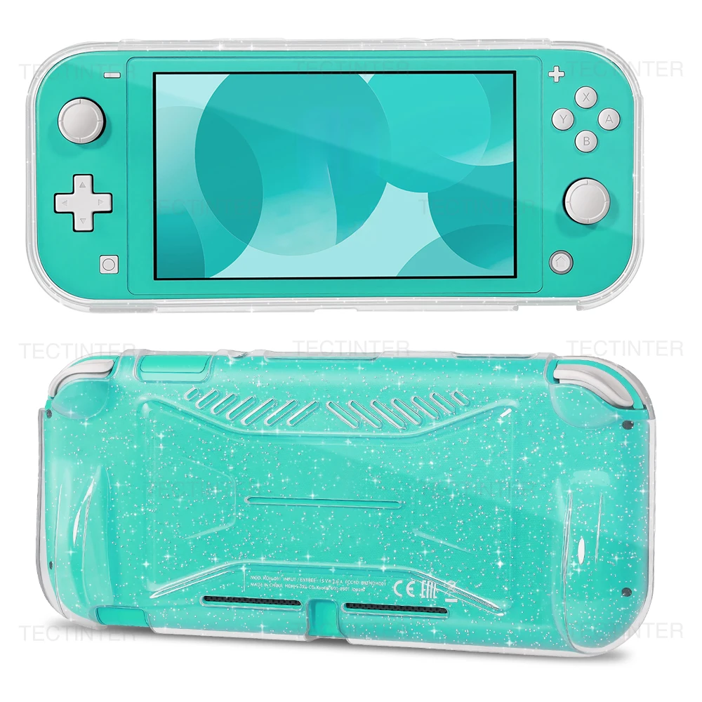 Capa Transparente de TPU com Glitter para Console Nintendo Switch Lite, Capa Protetora de Cristal para Acessórios NS Lite