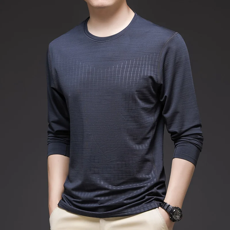 

Spring Autumn Men's Clothing Round Neck Solid Color Pullover Lantern Long Sleeve T-shirt Fashionable Casual England Style Tops