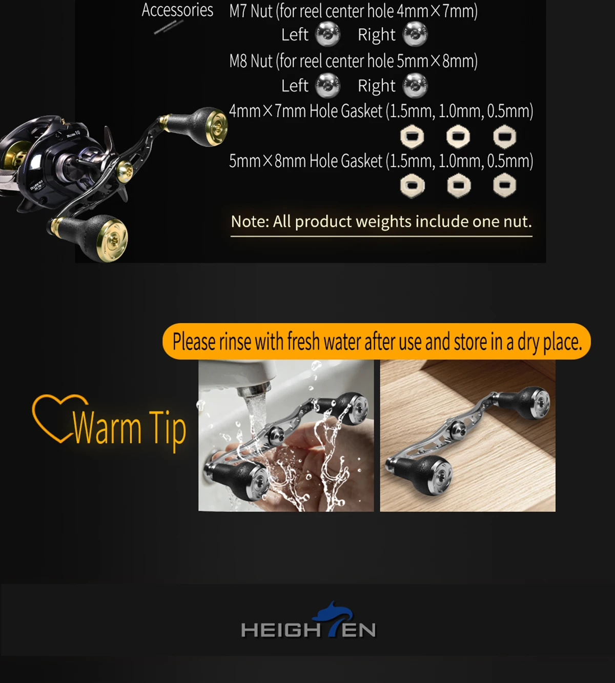 HEIGHTEN Ultraleichte UV-Photochrome Anti-Rutsch-Knopfgriff-Baitcasting-Rollen-Modifikationsteile für Outdoor-Angelzubehör – Detail 14