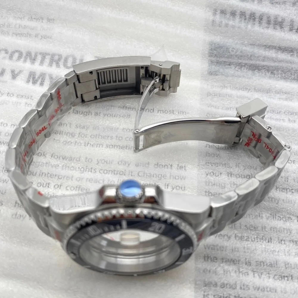 40mm NH35 Case Sapphire Glass 120 Click Stainless Steel Strap Transparent Bottom Parts Set for Seiko NH35 NH34 Movement SUB GMT