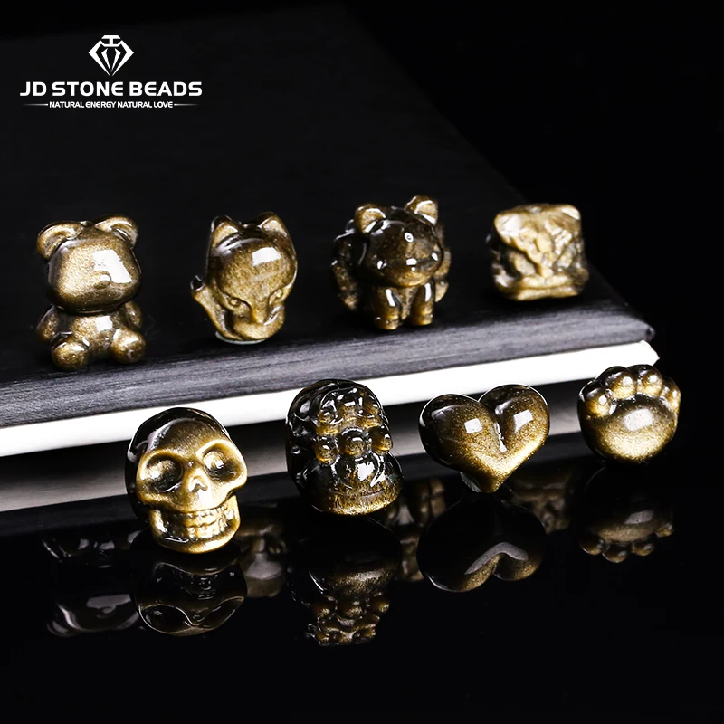 

1 Pc Natural Gold Color Irisation Obsidian Carved Bead Animal Shape Pixiu Bead For Jewelry Making Diy Necklace Bracelet